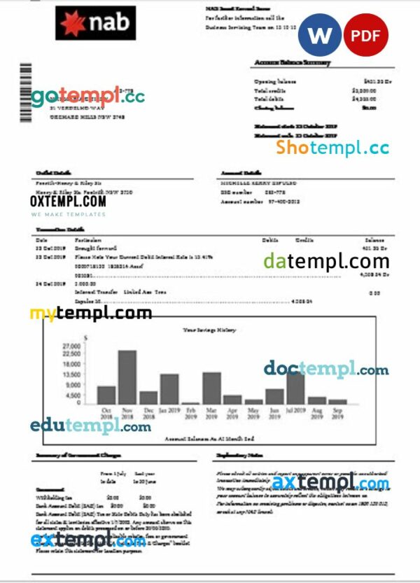 USA Nab bank statement 3 - 6 months example in Word and PDF format