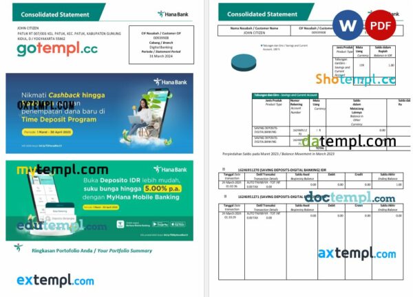 UAE Keb Hana bank statement 3 - 6 months Word and PDF example