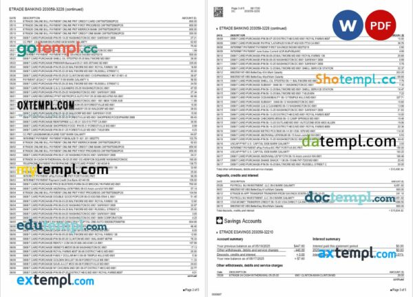 USA Etrade bank statement 3 - 6 months Word and PDF example - Image 2