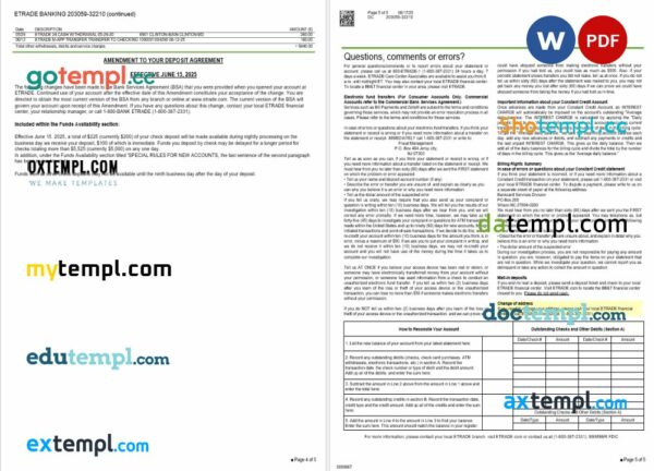 USA Etrade bank statement 3 - 6 months Word and PDF example - Image 3