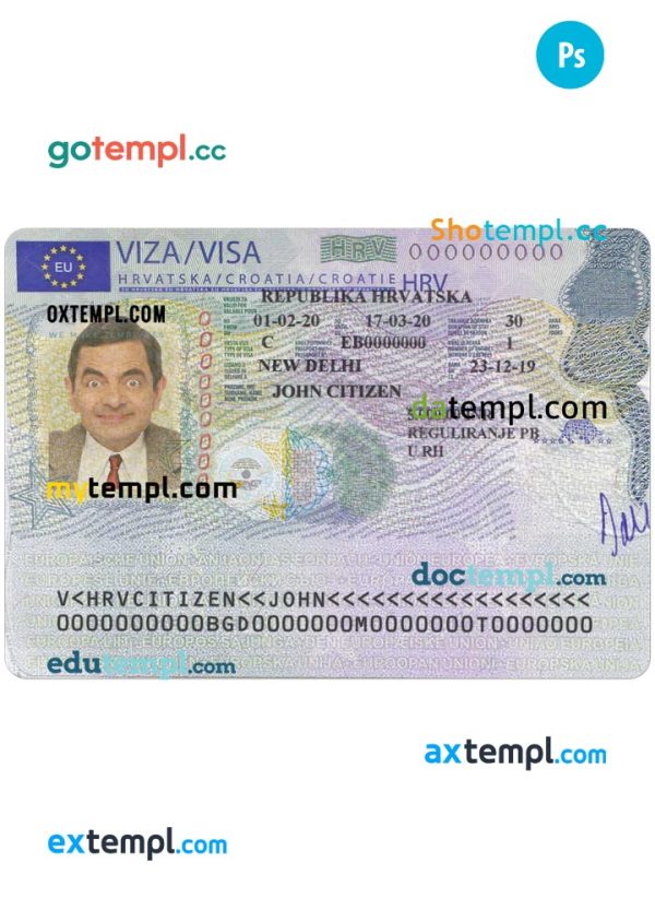 Croatian Schengen Visa PSD Example Completely Editable With Fonts Mytempl