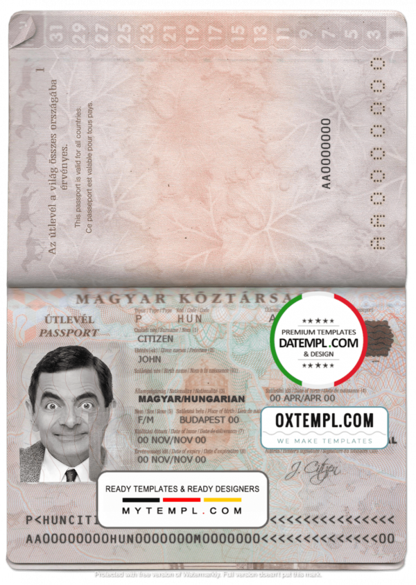 Hungarian passport example in PSD format