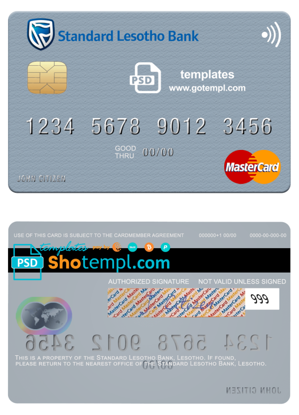 Lesotho Standard Bank mastercard fully editable credit card example in PSD format