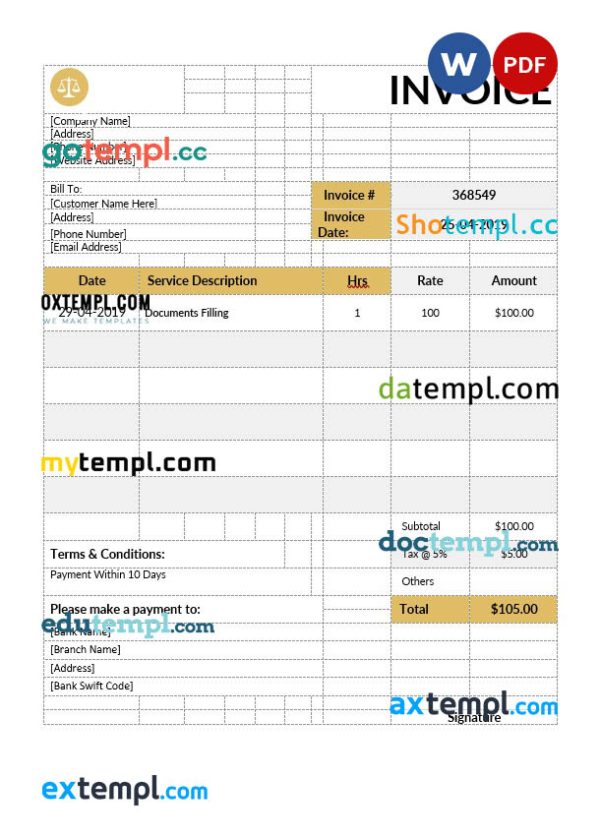 Notary Invoice example in word and pdf format