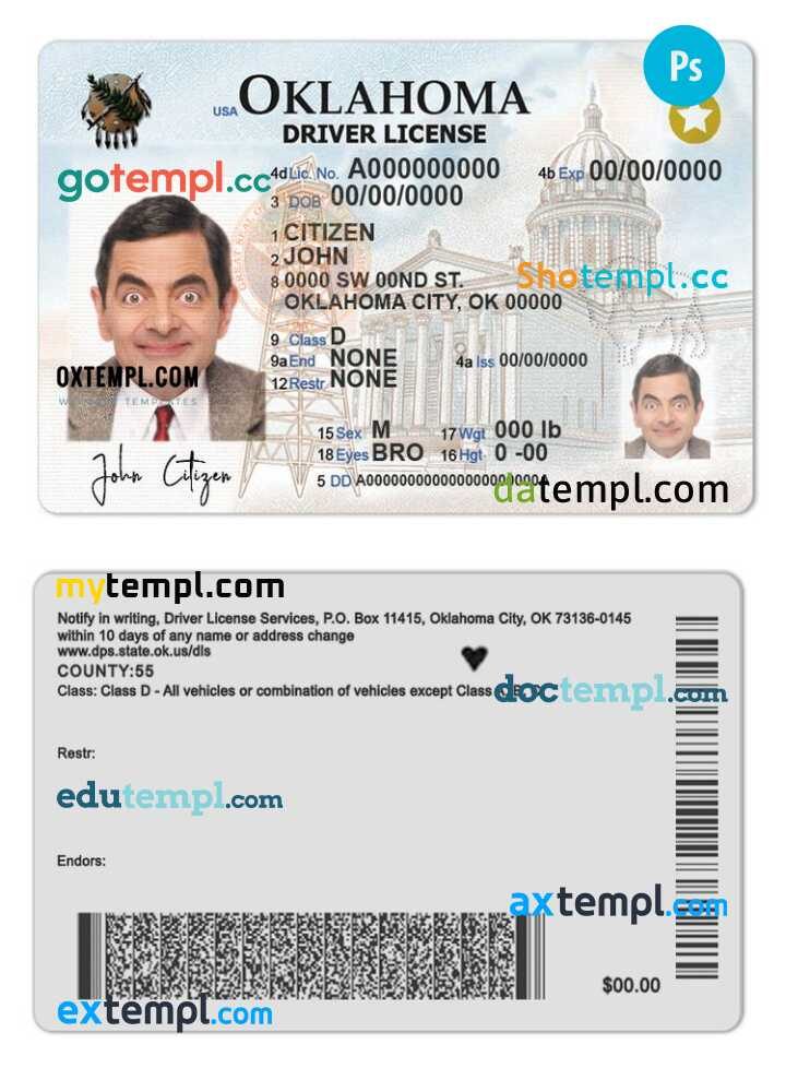 USA Oklahoma driver license download example in PSD format, +photo look ...