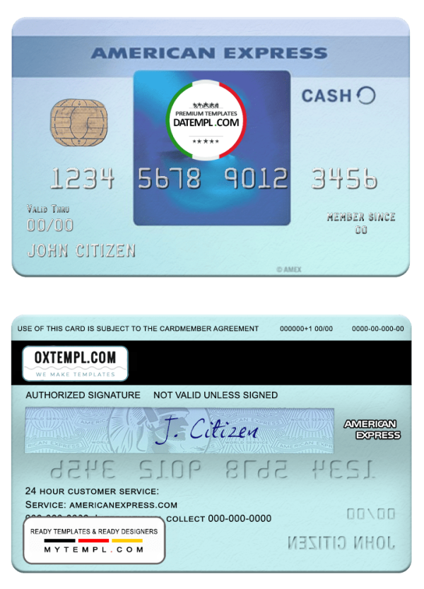 USA California BlueVine bank Blue Cash Everyday® card from Amex example in PSD format, fully editable
