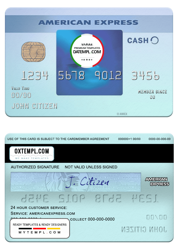 USA California BlueVine bank Blue Cash Everyday® card from Amex example in PSD format, fully editable