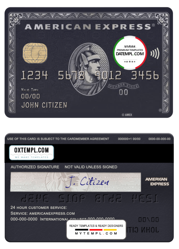 USA JP Morgan Chase bank AMEX black card example in PSD format, fully editable