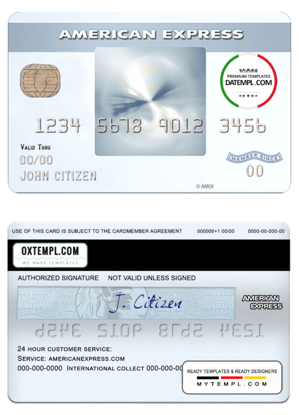 USA New York CFSB bank AMEX everyday® credit card example in PSD format, fully editable
