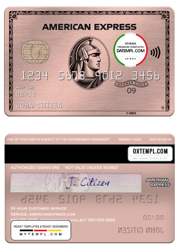 USA University of Southern Indianna bank AMEX rose gold metal card example in PSD format, fully editable
