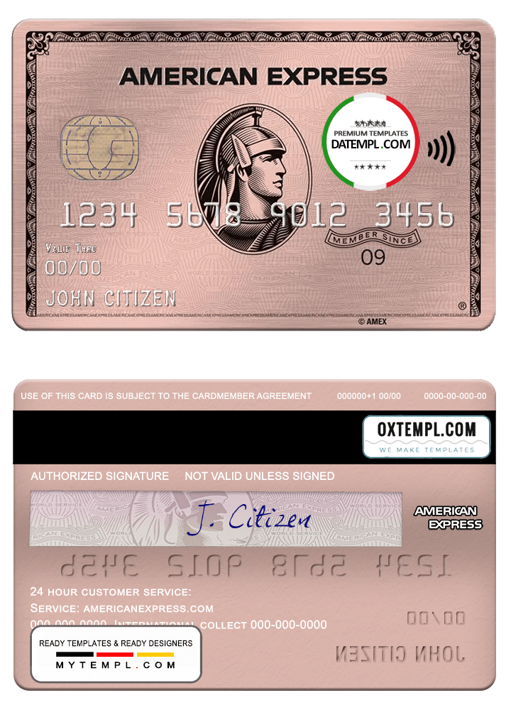 USA University of Southern Indianna bank AMEX rose gold metal card example in PSD format, fully editable