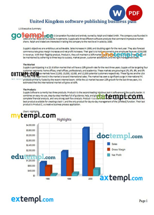 United Kingdom software publishing business plan example in Word and PDF formats