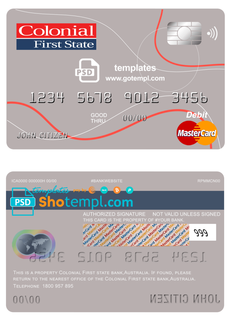 Australian Colonial First State Bank mastercard debit card example in