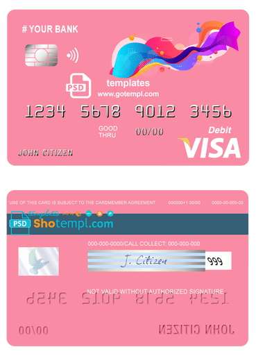 # draw colorful universal multipurpose bank visa credit card example in PSD format, fully editable