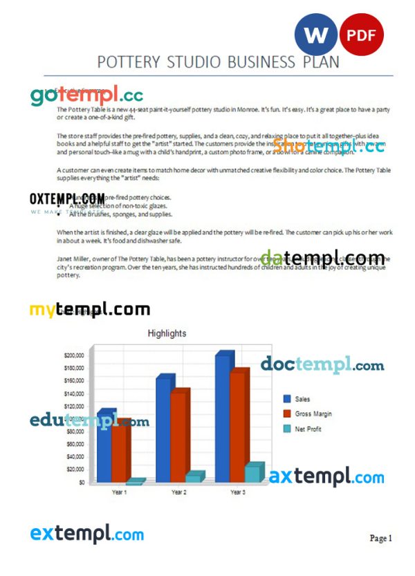 pottery studio business plan example in Word and PDF formats