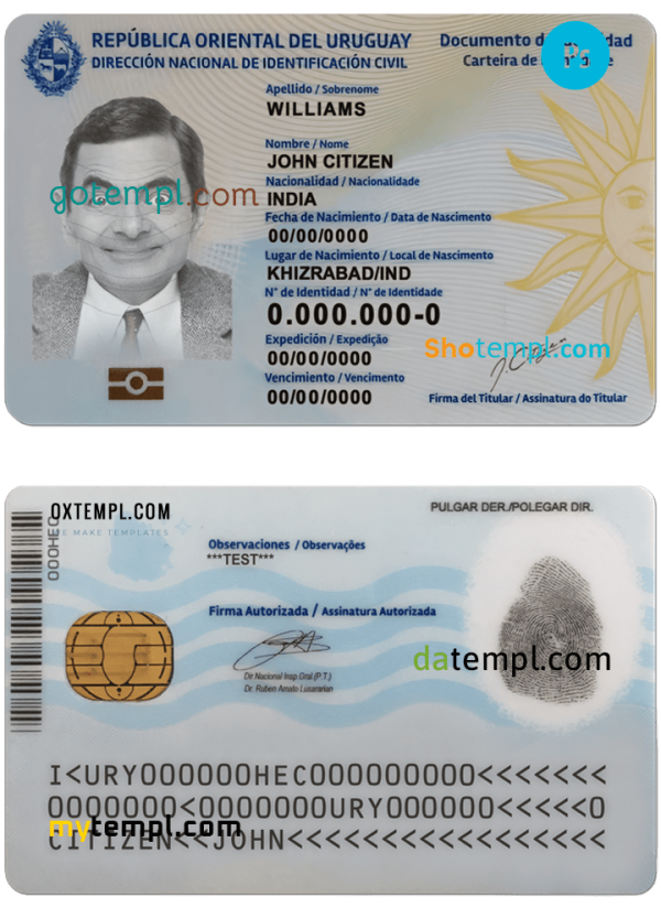 Uruguayan ID card PSD example, completely editable