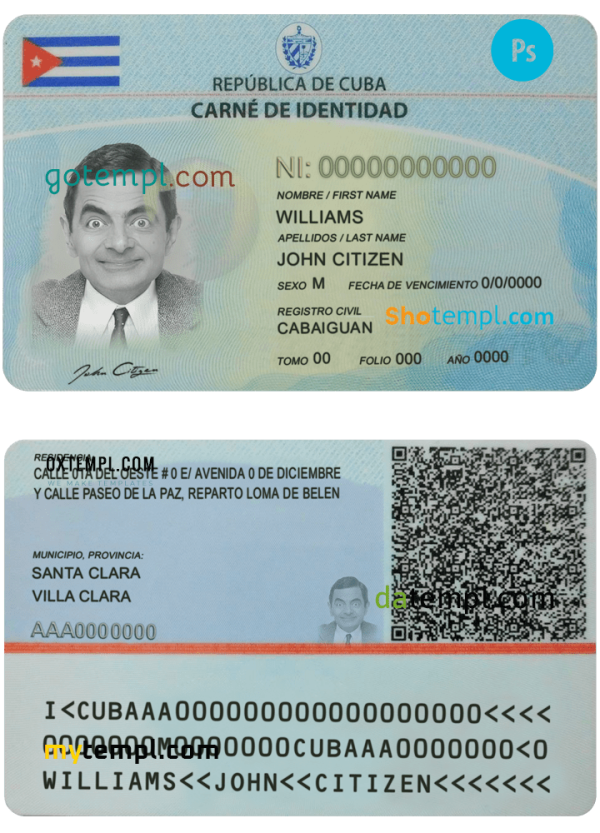 Cuban ID card PSD example, completely editable