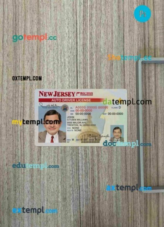 USA New Jersey driving license editable PSD files, scan look and photo-realistic look, 2 in 1