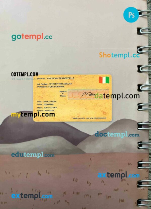 Cote D'ivoire ID card editable PSDs, scan and photo-realistic snapshot, 2 in 1 - Image 2