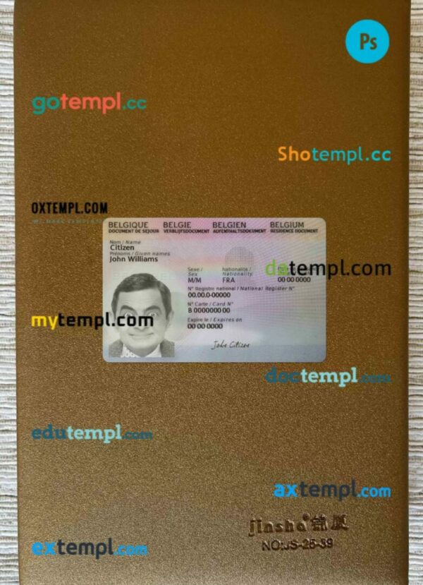 Belgium residence permit card editable PSDs, scan and photo-realistic snapshot, 2 in 1