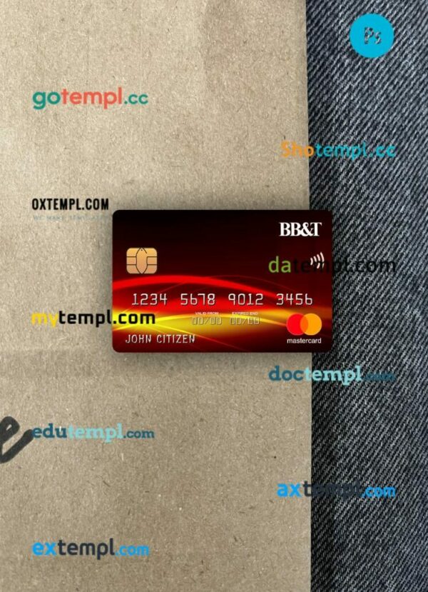 USA BB&T Corp. bank mastercard PSD scan and photo taken image, 2 in 1