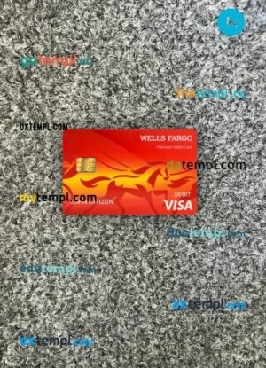 USA Wells Fargo bank visa debit card PSD scan and photo-realistic snapshot, 2 in 1 version 2