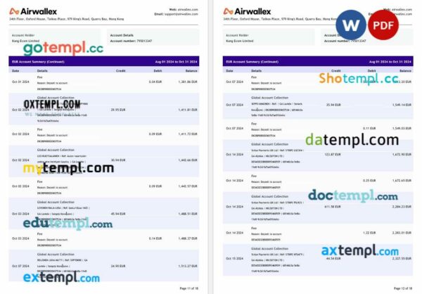 Hong Kong Airwallex Limited account statement Word and PDF template, 18 pages - Image 5