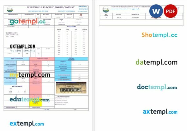 PAKISTAN GUJRANWALA ELECTRICPOWER business utility bill Word and PDF template