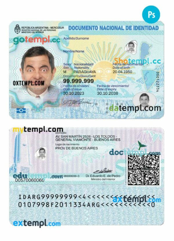 Argentina ID card PSD template, 2023 - present