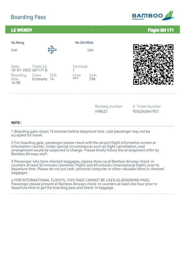 Batboo boarding pass in Word and PDF formats