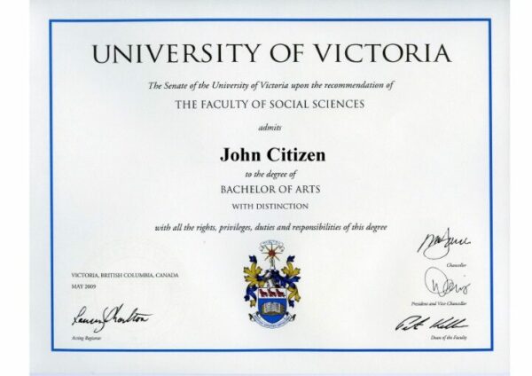 Canada University of Victoria (UVic) diploma template in PSD format