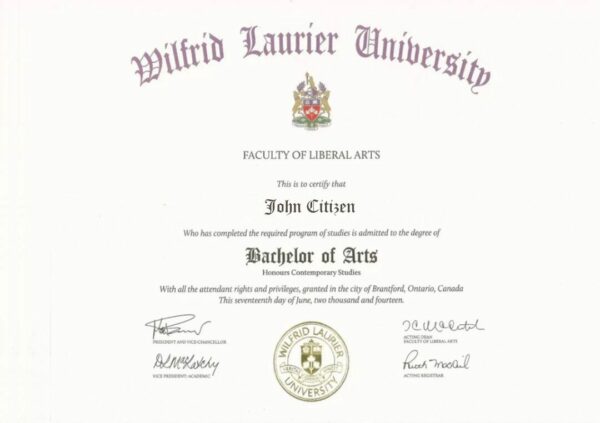 Canada Wilfrid Laurier university diploma template in PSD format