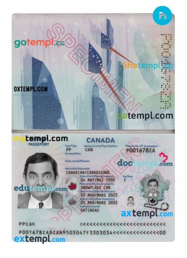 Canada passport PSD template, 2023 - present