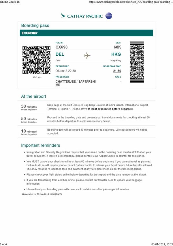 Cathay Pacific boarding pass in Word and PDF formats