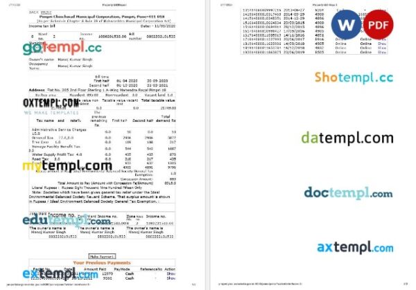 India Maharashtra Pimpri Chinchwad Municipal Corporation income tax bill editable template in Word and PDF formats