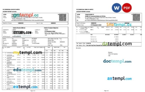 India Maharashtra Ve Commercial Vehicles Limited tax invoice editable template in Word and PDF formats