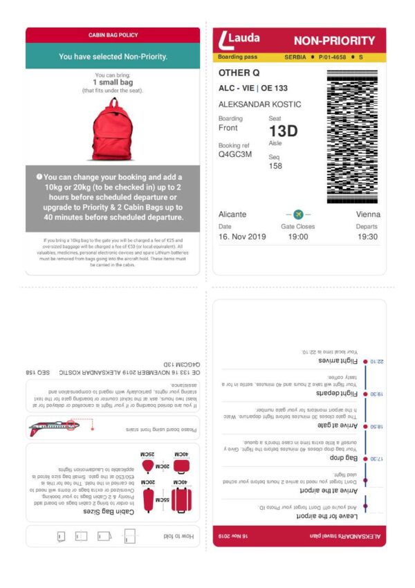 Lauda boarding pass in Word and PDF formats