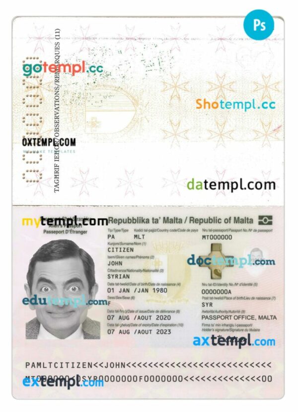 Malta passport PSD files, editable scan and photo-realistic look sample, 2 in 1, 2020 - present - Image 2