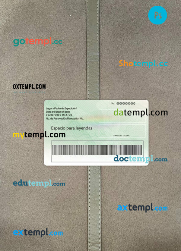 Mexico green card (residence permit) editable PSD files, scan look and photo-realistic look, 2 in 1 - Image 2