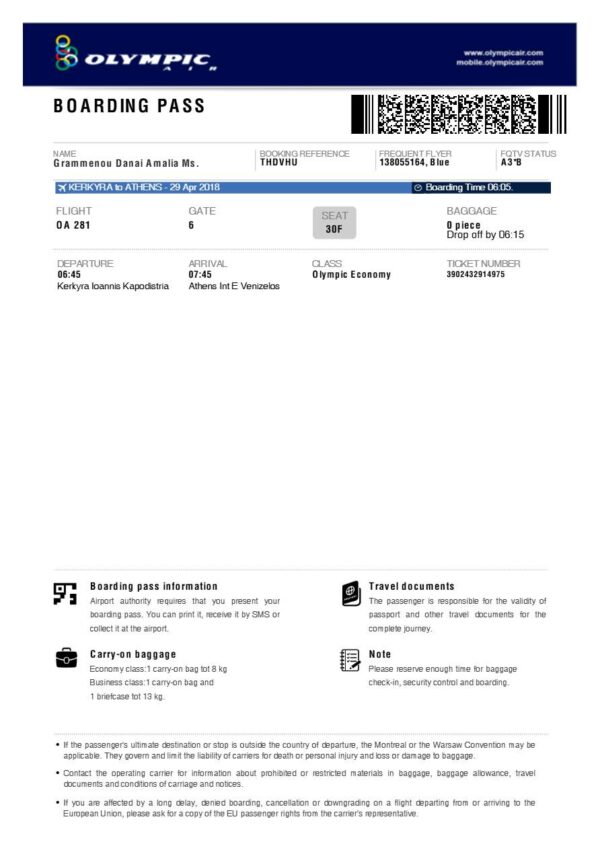 Olympic boarding pass in Word and PDF formats