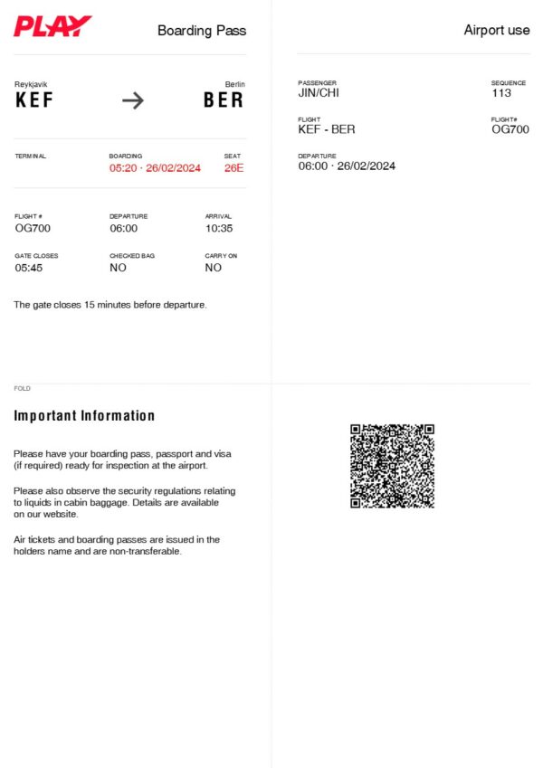 Play boarding pass in Word and PDF formats