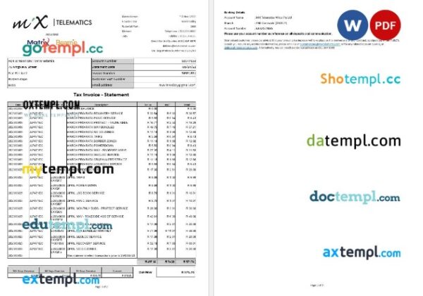 South Africa MiX Telematics tax bill editable template in Word and PDF formats