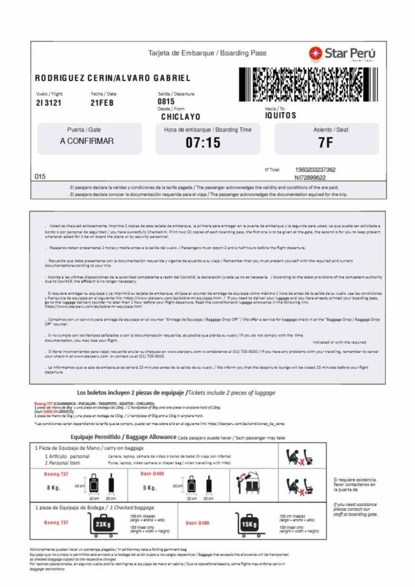 Star Peru boarding pass in Word and PDF formats