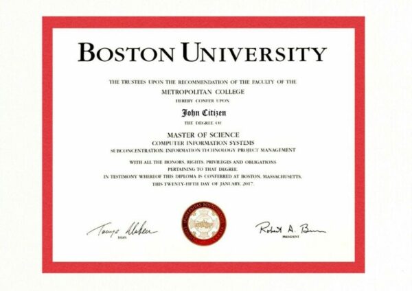 USA Boston university diploma template in PSD format