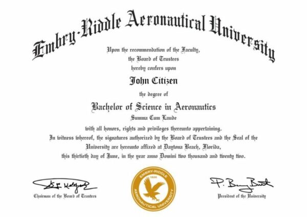 USA Embry-Riddle Aeronautical University (ERAU) diploma template in PSD format