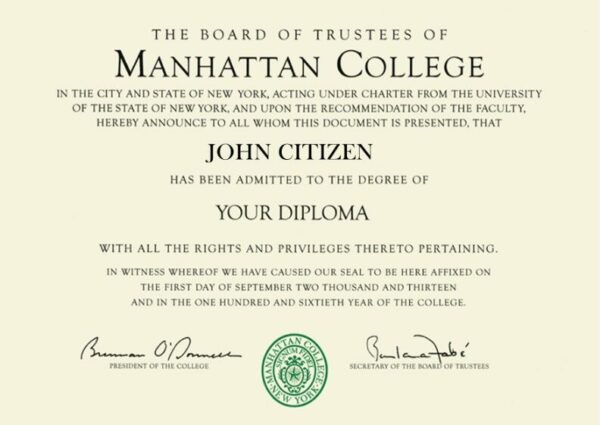 USA New York Manhattan College diploma template in PSD format