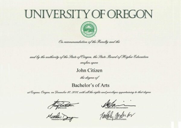 USA University of Oregon diploma template in PSD format