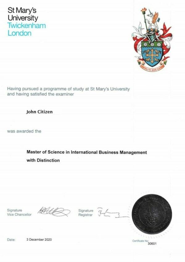 United St Mary's University, Twickenham diploma template in PSD format