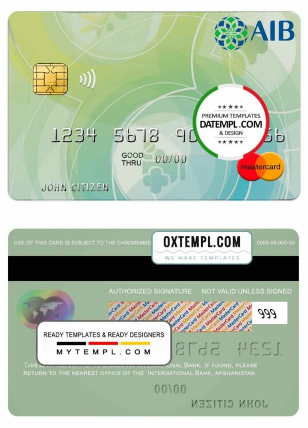 Afghanistan International Bank mastercard template in PSD format