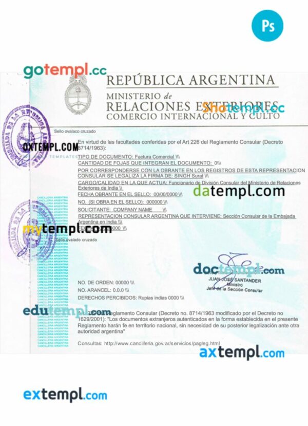 Argentina company registration certificate PSD template